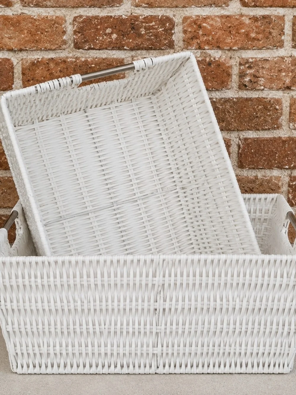 NEW Set of 6 White Wicker Storage Baskets